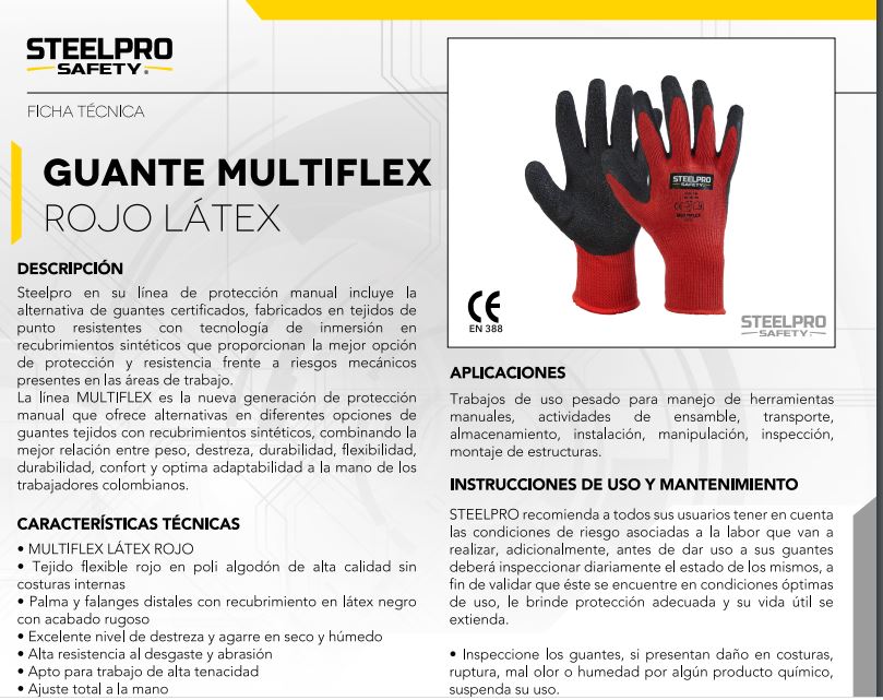 Guante Multiflex Latex Rojo Steelpro Perforaire Sas 3145